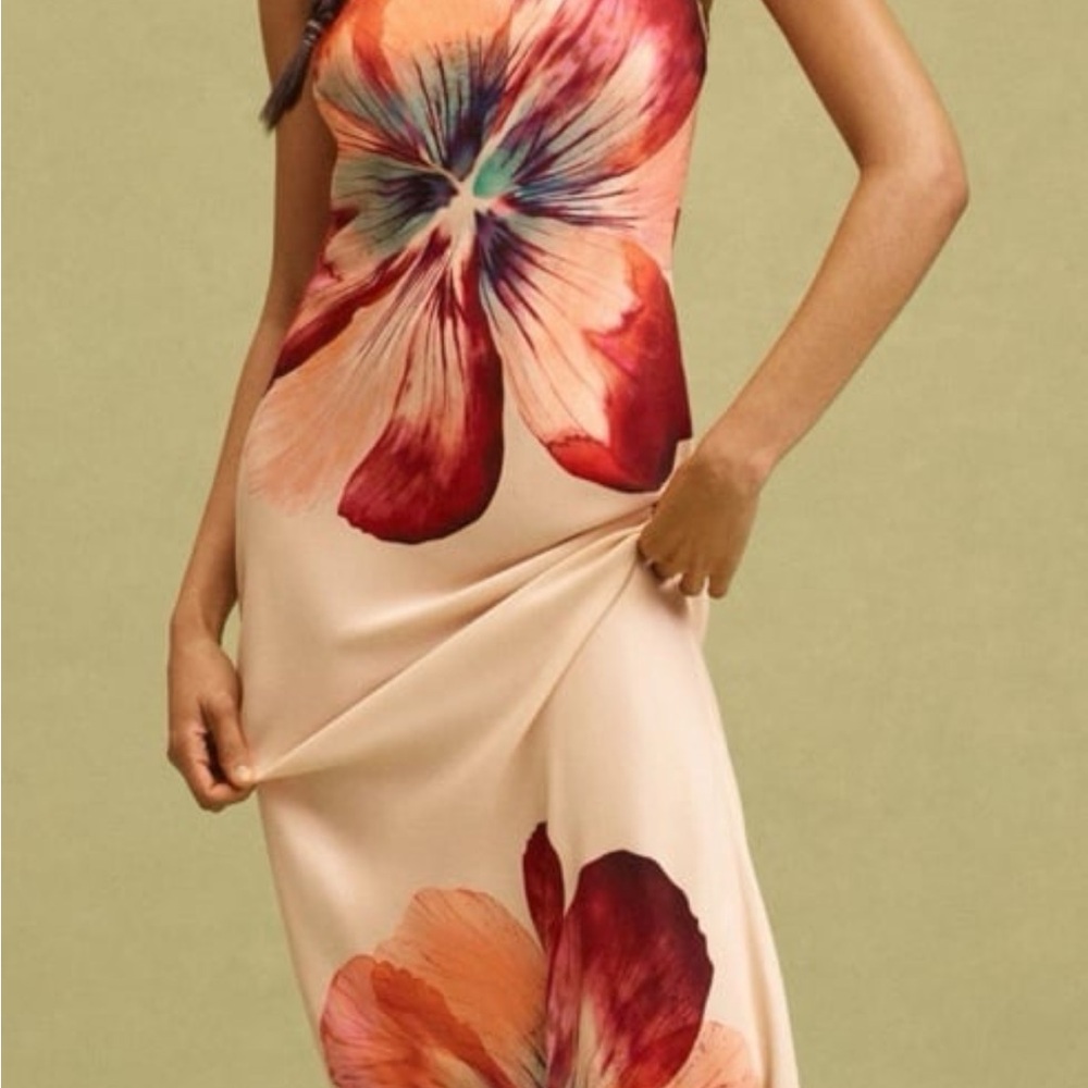 Anthropologie The Fleur Strapless Satin Maxi Slip Dress